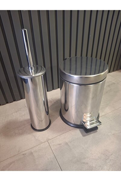 Vegatek 3 Litre Paslanmaz 2 Li Banyo Seti Pedallı Çöp Kovası Wc Klozet Tuvale...