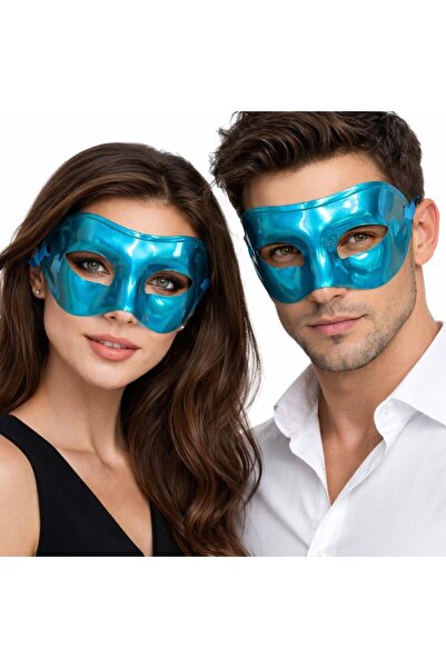 partidolu Blue Color Plain Plastic Party Mask Adult 2 Pcs