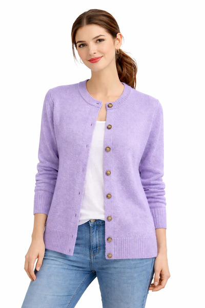RTD&VLD Kadın Vita-251 Puli Uzun Dğmeli Triko Hırka Lila