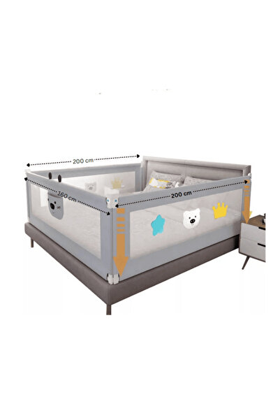 buz Set of 3 Sliding Bed Protection Barriers, Adjustable Height 68-98 cm