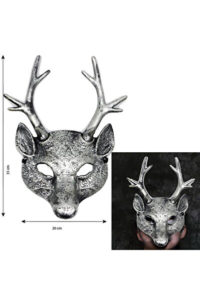 partidolu قناع الهالوين ذو اللون الفضي العتيق للوجه بالكامل مع شكل غزال مطاطي...