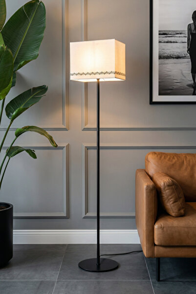 Marrien Corner Tulip Siyah Metal Ayaklı Dikdörtgen Lambader - 145cm Bohem Rus...