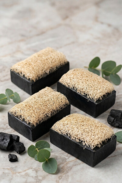 bermark صابون بركاني مصنوع يدويًا من ألياف اليقطين الطبيعية (الكربون الأسود) ...