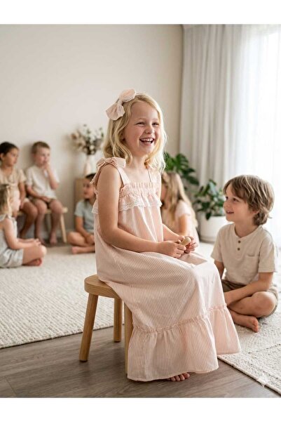 Hilal Akıncı Kids Κοριτσίστικο ριγέ υφαντό φόρεμα
