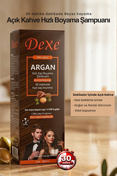 Dexe Argan Özlü Açık Kahverengi Saç Boyama Şampuanı 420 ml – 30 Dakikada %100...