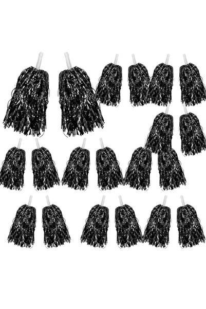 partidolu 10 Çift (20 Adet) 25 cm Siyah Renk 23 Nisan Gösteri Ponponu 30 gr