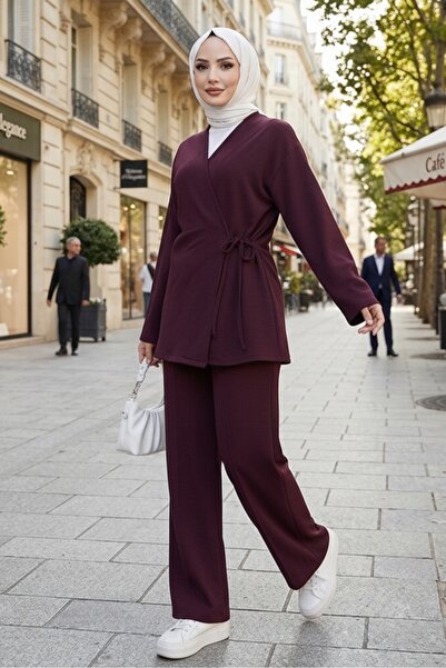 Bestenur طقم كيمونو مزدوج 1623 - أحمر داكن