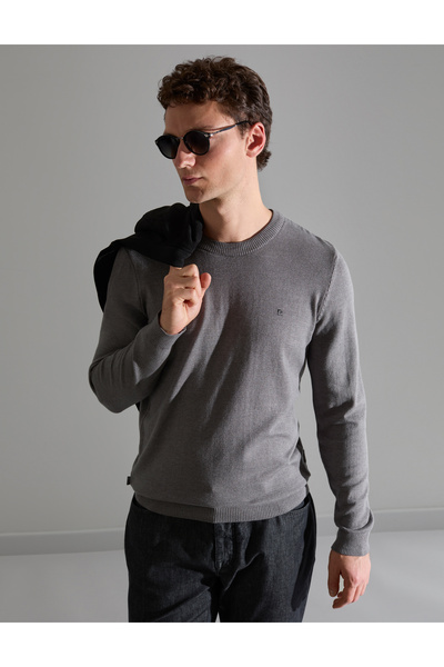 Pierre Cardin Светр з круглим вирізом сірого меланжу, вузького крою, базової ...