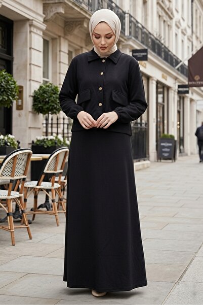 Bestenur Elmina Φόρεμα-Σακάκι Σετ Σκούμπα Διπλό 1673 - Μαύρο