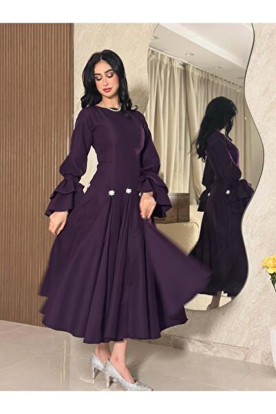 vanus fashion 6934 - فستان ميدي أنيق بلون موفي