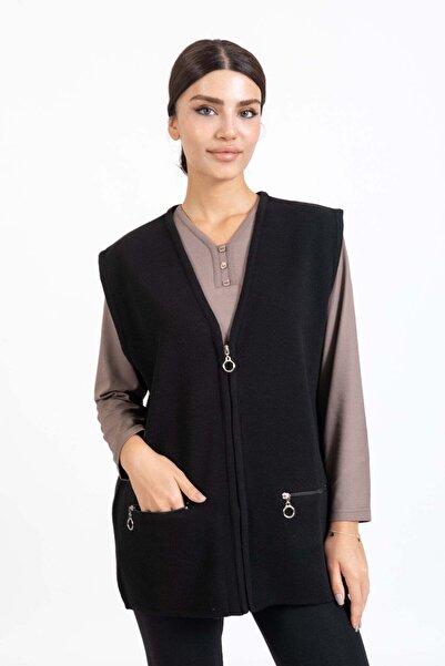 Mutlu City Kadın Orta Yaş ve Üzeri Triko Örgü Fermuarlı Cepli Rahat Kalıp Ann...