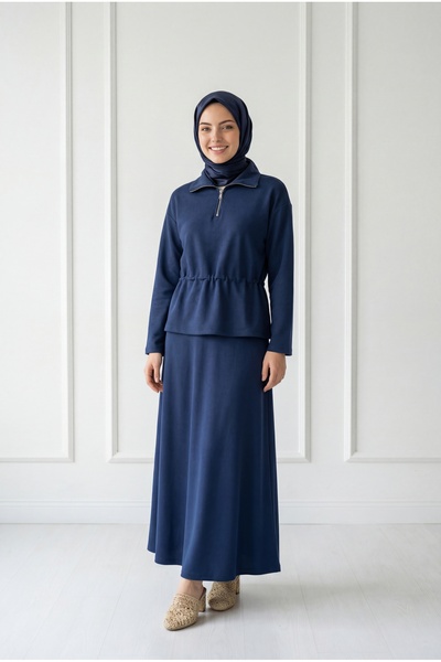 BENAHOLL Σετ Ilgaz με μισό φερμουάρ και φούστα με σούρες στα πλαϊνά - MF1874 ...