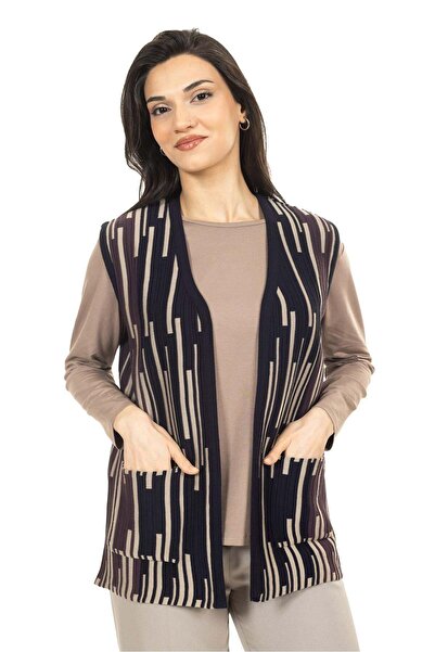 Mutlu City سترة نسائية محبوكة متوسطة العمر وما فوق بدون أزرار وجيب مريح على ش...