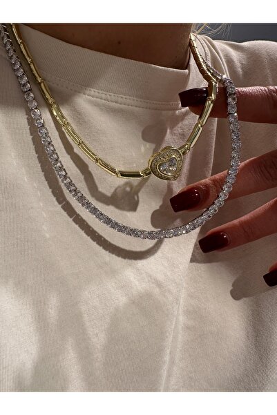 GLARE JEWELRY CO قلادة كليب فاخرة من الستانلس ستيل موديل هارت زيركون مرصّع با...