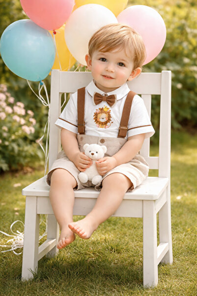 annerüyası BEBEK ASLAN BASKILI ŞORT SALOPET TAKIM