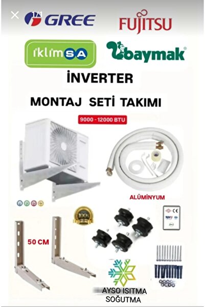 Ayso Isıtma Soğutma Klima Montaj Seti 9000 12000 Btu İnvertör On-Off Uygun Al...