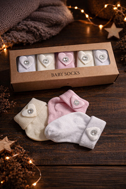 Akface 5 Pairs of Heart Bow Non-Slip Ankle Baby Socks Box 0-6 Months Newborn