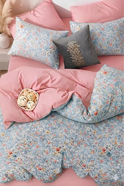 İQON Lastikli Çarşaflı Nevresim Takımı Çift Kişilik Helenyum Somon