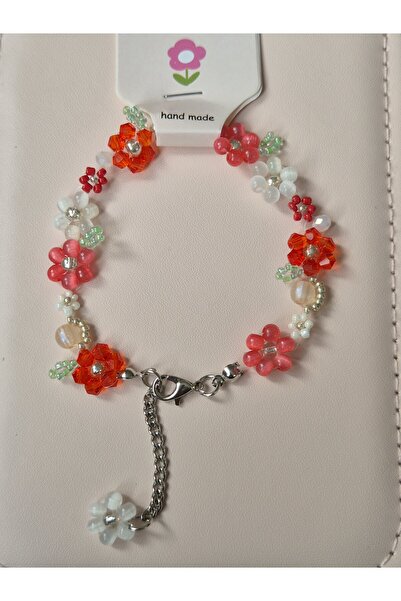 Handmade Sonsuz Papatya Elyapımı Bileklik Kırmızı