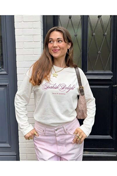 Disante تي شيرت مصنوع من القطن بنسبة 100% بقصة فضفاضة ومطبوع عليه تركي ديلت -...