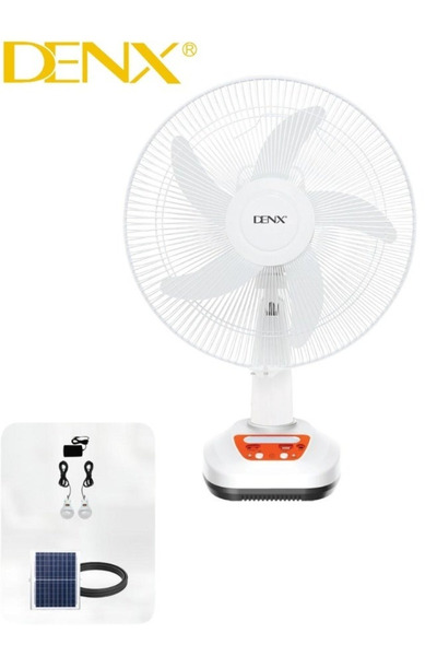 Denx 16-Inch Rechargeable Solar Table Fan With Solar Panel & 2 LED Bulbs, Por...