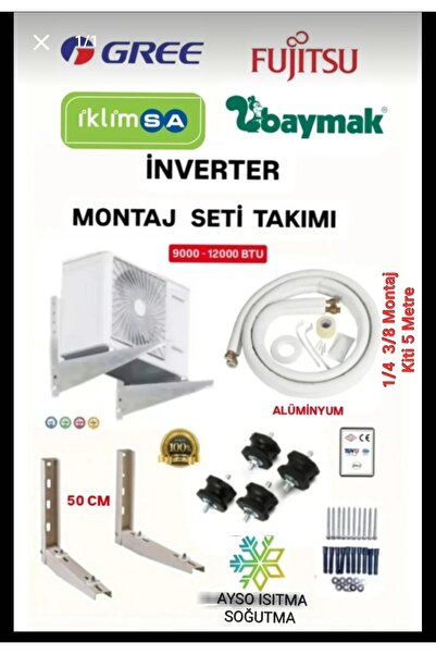 Ayso Isıtma Soğutma Klima Montaj Seti 9000 12000 Btu İnvertör On-Off Uygun Al...