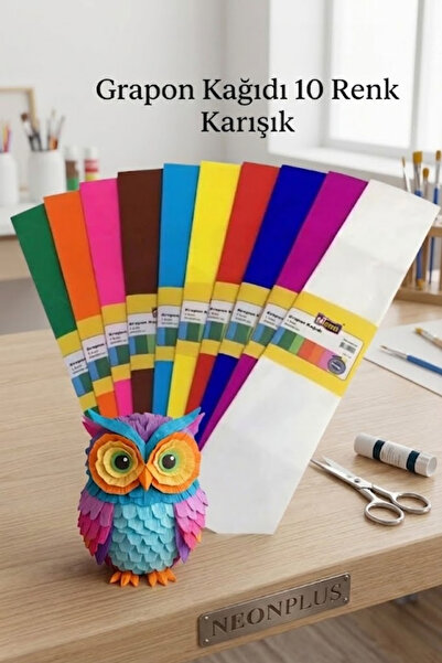 NEON PLUS Grapon Kağıdı 10 Lu Set Karışık Renk Krapon Kağıdı