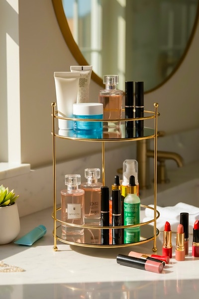 EVSTYLE GOLD İKİ KATLI MAKYAJ ORGANİZERİ - AYNALI