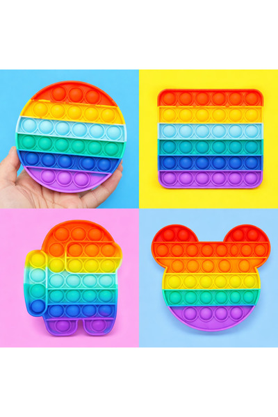 HOLLYHOME 4 Adet Pop It Kare-Yuvarlak-Diğer İki Şekil Değişken Popit