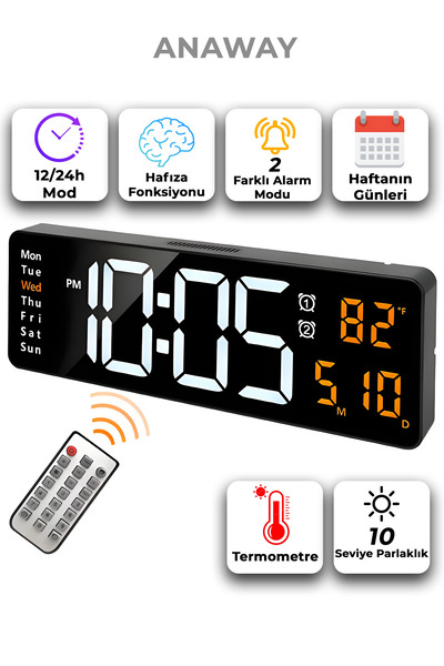 anaway shopping Dijital Duvar Saati , Renkli Dijital Masa Saati, Salon Duvar ...