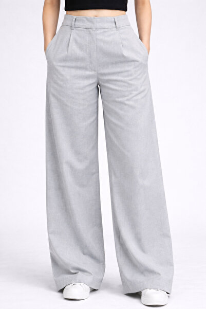 SHEBARA Ψηλόμεσο πλισέ άνετο υφαντό παντελόνι Palazzo