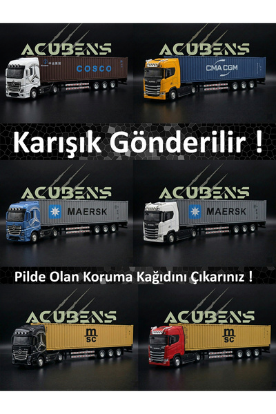 Acubens Diecast Metal Model Çek Bırak Dorseli Işıklı/Sesli Oyuncak Tır (30 cm)