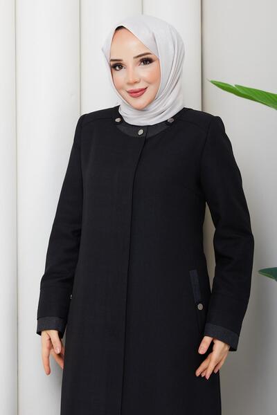 Günay Karaca Mevsimlik Anne Büyük Beden Astarlı Pardesü Siyah 2611