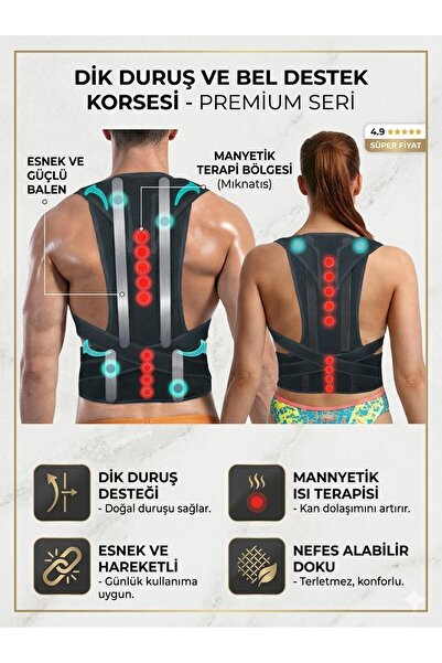 Ankaflex Medikal Balenli Manyetik Mıknatıslı Dik Duruş Korsesi Bel Sırt Omuz Korsesi Kambur Korsesi