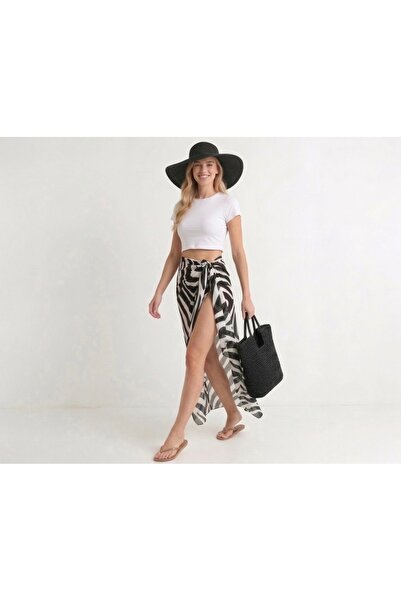 Mys Collection Zebra Desenli Siyah Beyaz Transparan Pareo