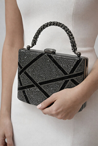 NAZART Γυναικεία βραδινή τσάντα Clutch με αλυσίδα και λουράκι, πλατινένια, με...