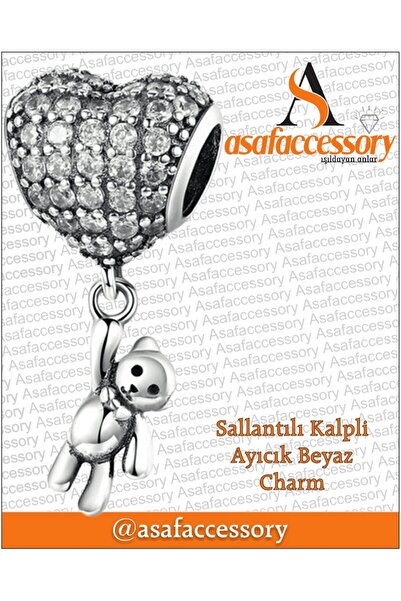 asaf Ayıcık sallantılı beyaz kalp balon charm < gümüş kaplama