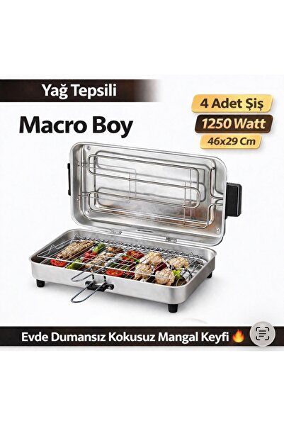 TANER Macro Boy Elektrikli Izgara 46x29Cm 1250Waat Büyük Boy (4 ADET ŞİŞ)
