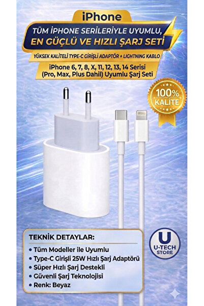 utechno iPhone 6 7 8 X 11 12 13 14 Pro Max Plus Uyumlu Hızlı Şarj Aleti Adapt...