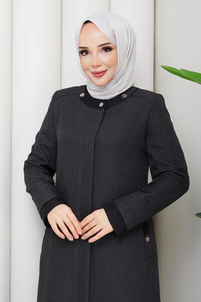 Günay Karaca Mevsimlik Anne Büyük Beden Astarlı Pardesü Gri 2611