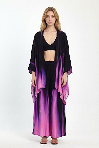 bacc Γυναικείο παντελόνι με μωβ ντεγκραντέ κιμονό και κοστούμι στο κάτω μέρος...