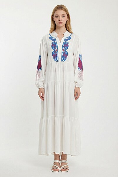 bacc White Embroidered Women's Woven Dress - With Flywheel Detail and Buttons...