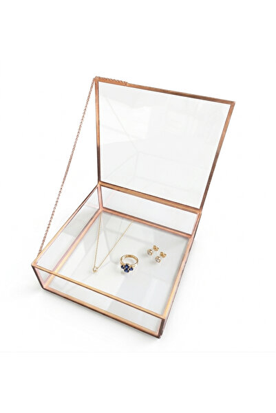 GÜVEN Square Glass Makeup Jewelry Box Engagement Dried Rose Memory Box