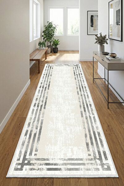 VOPTEKS Gri Yolluk Salon Antre Halısı Makinede Yıkanabilir Halı Kaymaz Taban ...