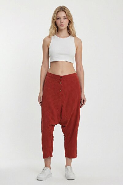 bacc Women's Tile Double Pocket Button Detailed Low Network Baggy Trousers Bc...