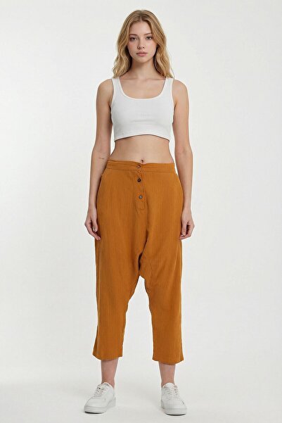 bacc Mustard γυναικείο φαρδύ παντελόνι - Bcvl με χαμηλό δίχτυ, διπλές τσέπες ...