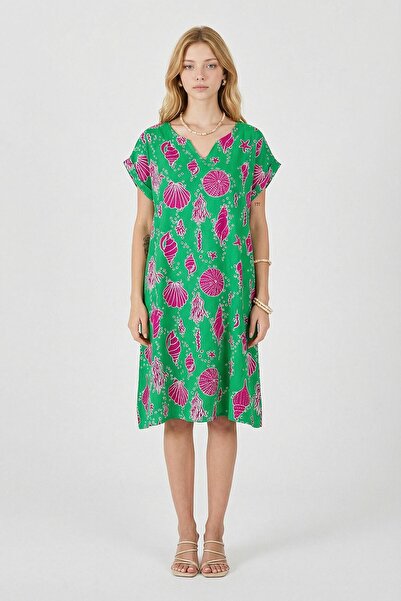 bacc Πράσινο φόρεμα oversized Με σχέδιο κοχυλιών και λαιμόκοψη V