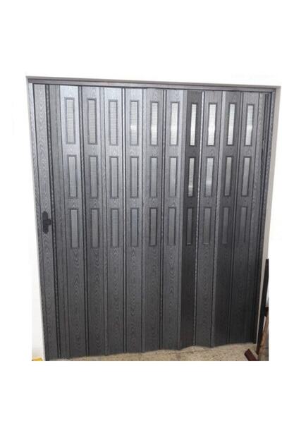 DEKORAKS 3 Sıra Camlı Akordeon Kapı, Karaağaç Ahşap Desenli 72x215cm