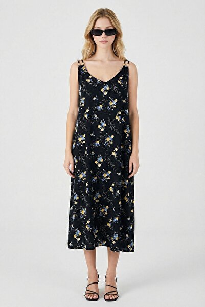 bacc Μαύρο φόρεμα με λουράκια και λεπτομέρεια από χάντρες, διπλό Με τσέπες Με...