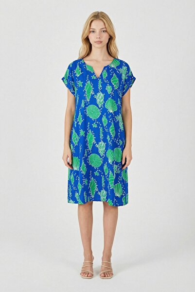 bacc Μπλε φόρεμα oversized Με σχέδιο κοχυλιών και λαιμόκοψη V